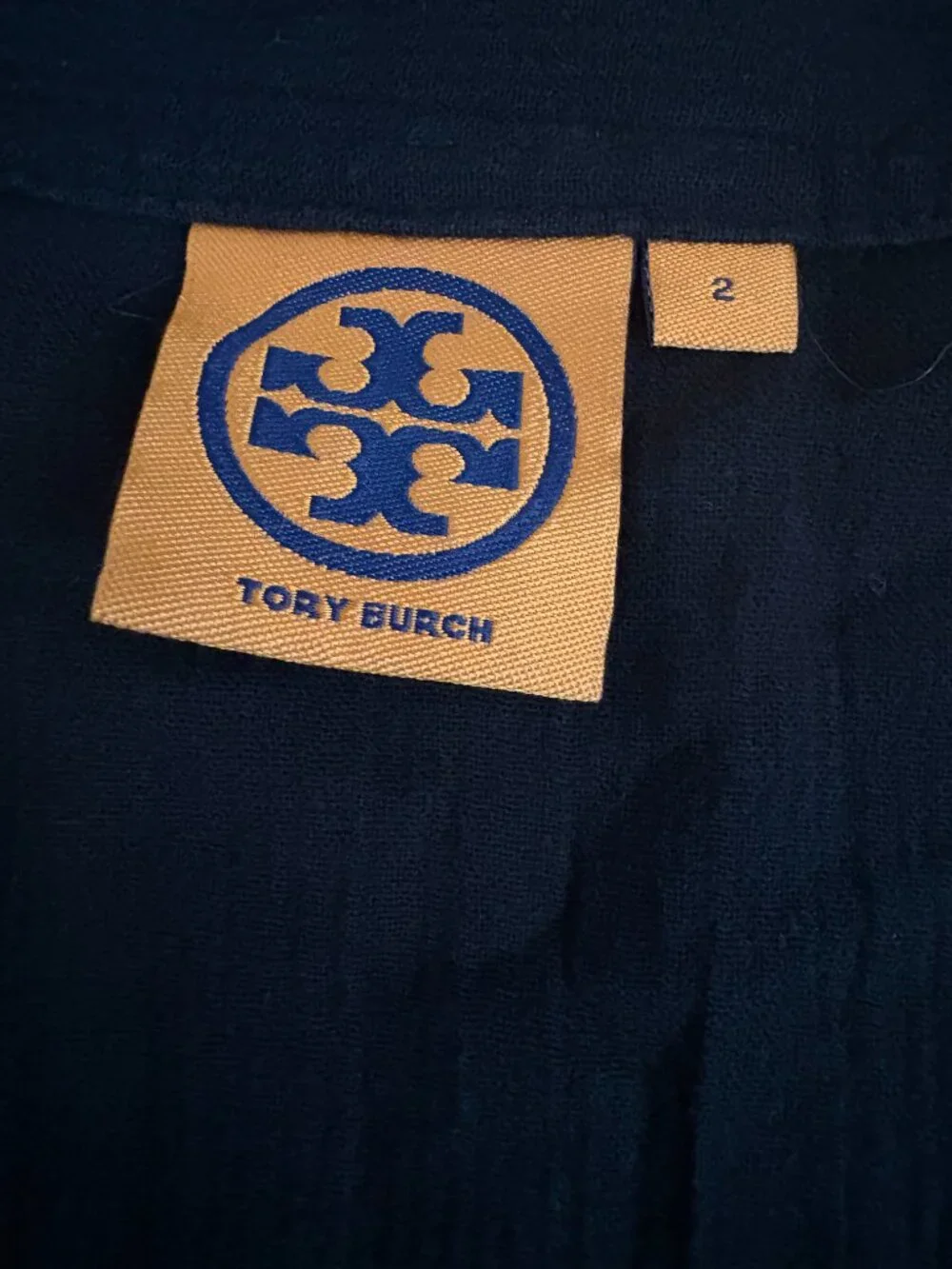 Tory Burch Black Textured Long Sleeve Tunic Top Boho Resort V Neck